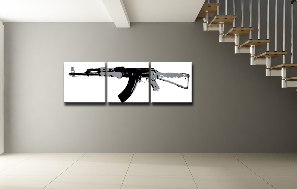 Ručno slikane slike na platnu na platnu POP Art Kalashnikov 3-dijelna 