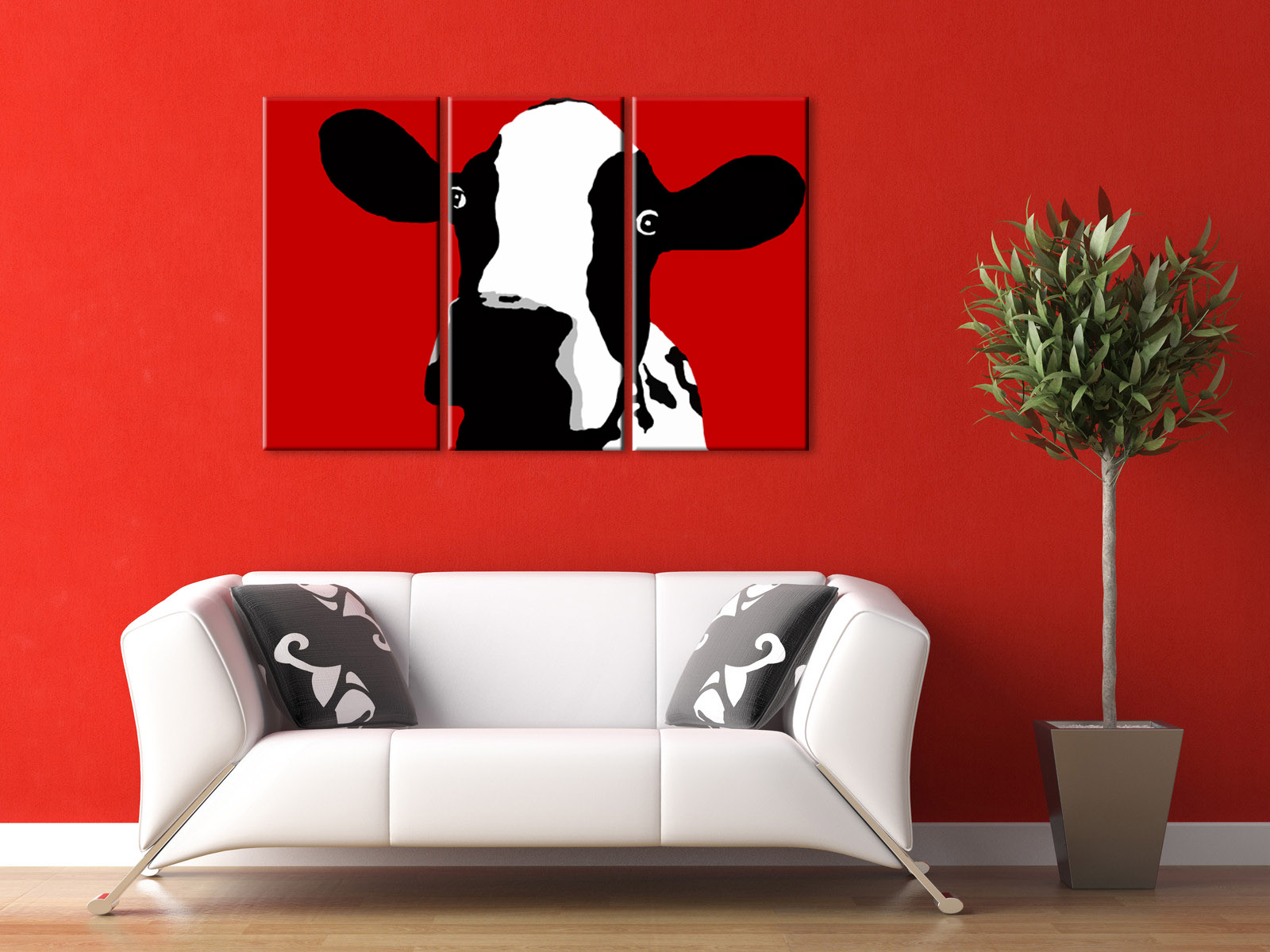 Ručno slikane slike na platnu na platnu POP Art Cow 3-dijelna 