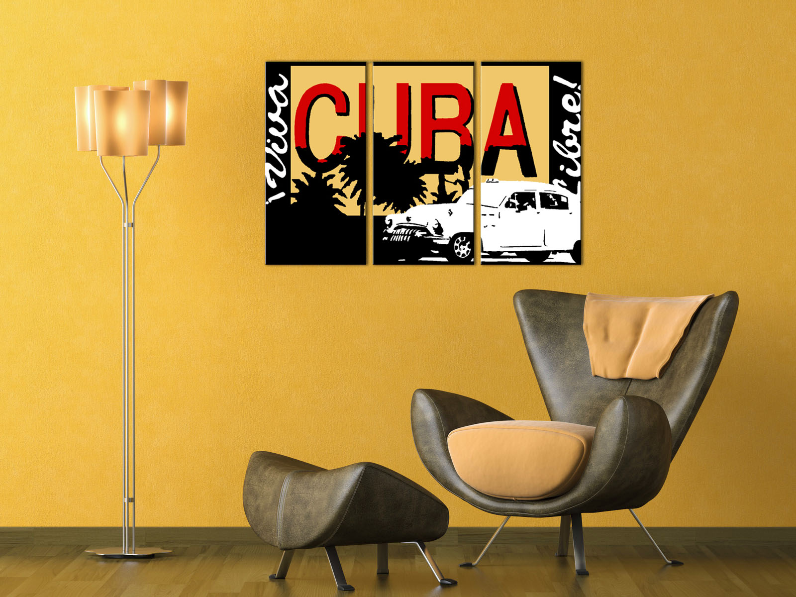 Ručno slikane slike na platnu na platnu POP Art Cuba 3-dijelna 