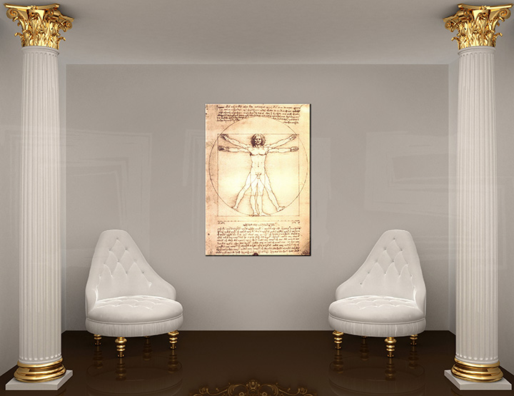 >Na lageru< Slike na platnu Popust 35 % VITRUVIRSKI ČOVEK– Leonardo Da Vinci 100x70 cm REP167