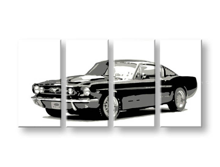 Ručno slikane slike na platnu na platnu POP Art Ford Mustang 4-dijelna 