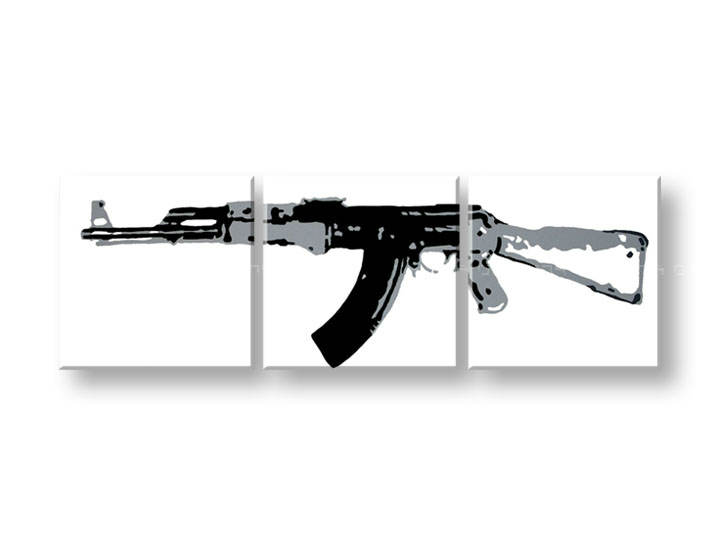 Ručno slikane slike na platnu na platnu POP Art Kalashnikov 3-dijelna