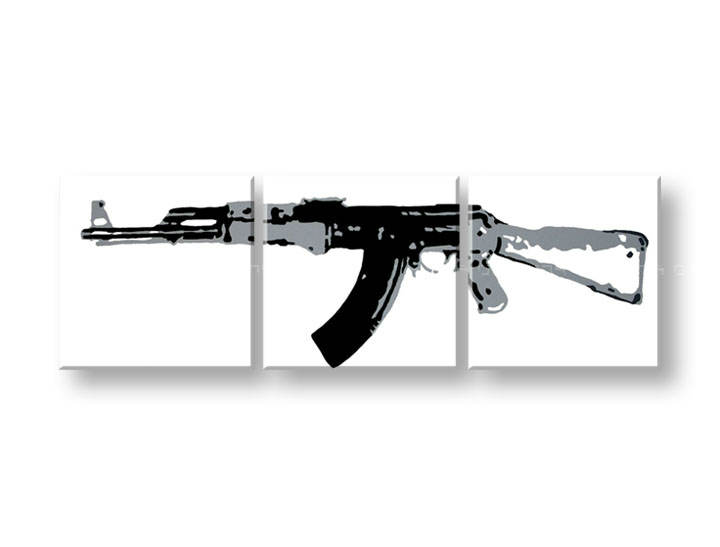 Ručno slikane slike na platnu na platnu POP Art Kalashnikov 3-dijelna 