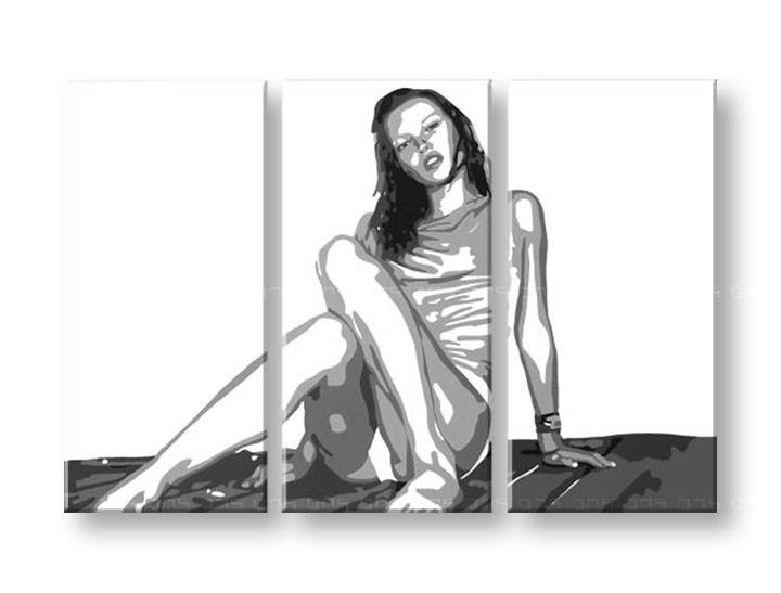 >Na lageru< Ručno Slikane Slike na platnu POP Art -21% Popust Kate Moss 3-delna 120x80cm km2