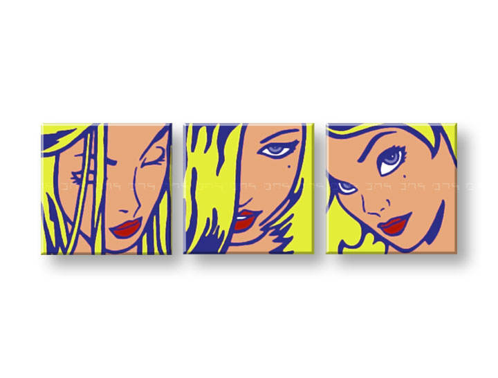 Ručno slikane slike na platnu na platnu POP Art LICHTENSTEIN 3-dijelna 