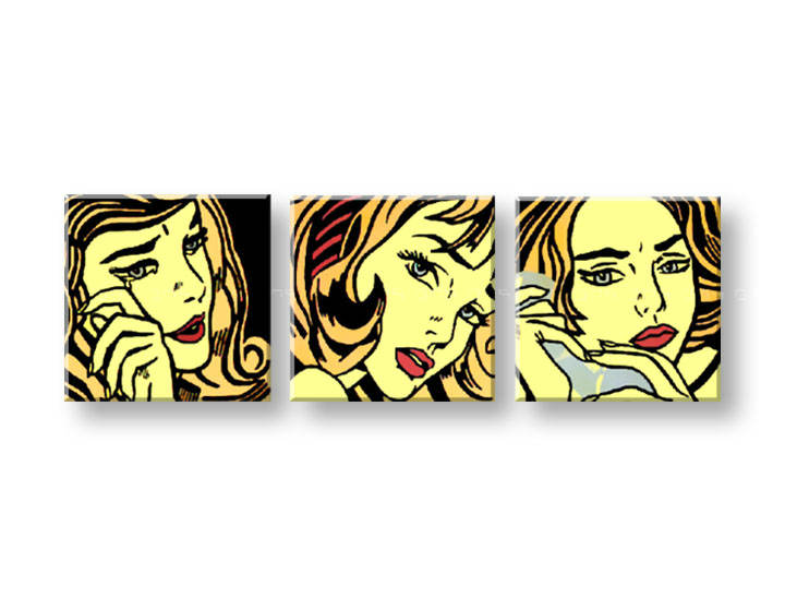 Ručno slikane slike na platnu na platnu POP Art LICHTENSTEIN 3-dijelna 