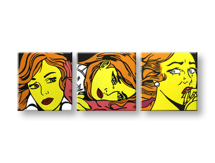 Ručno slikane slike na platnu na platnu POP Art LICHTENSTEIN 3-dijelna 