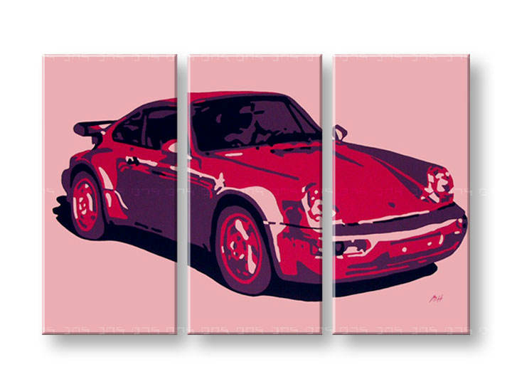 Ručno slikane slike na platnu na platnu POP Art PORSCHE 911 3-dijelna 