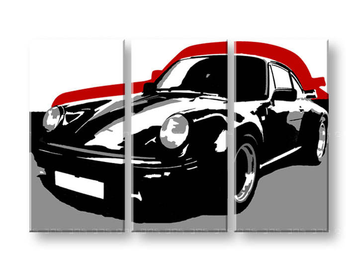 Ručno slikane slike na platnu na platnu POP Art PORSCHE 911 3-dijelna 