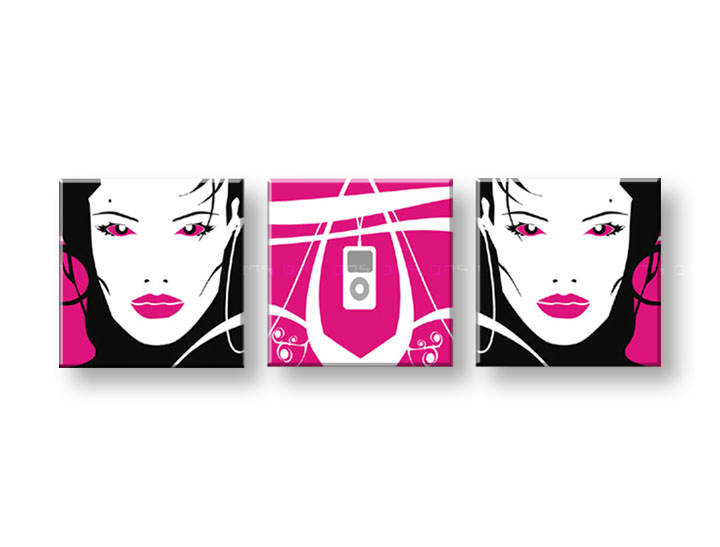 Ručno slikane slike na platnu na platnu POP Art I-GIRL 3-dijelna 
