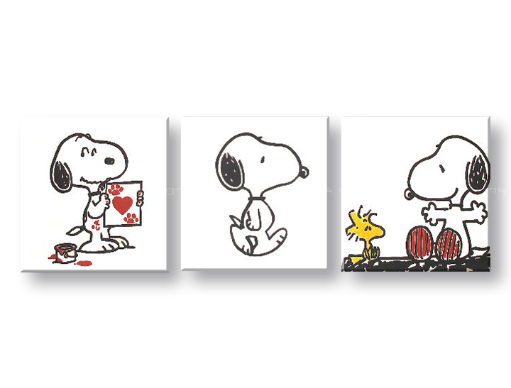 Ručno slikane slike na platnu na platnu POP Art SNOOPY 3-dijelna 